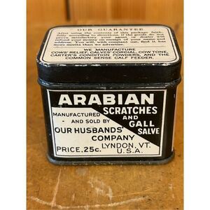 Antique Arabian Scratches & Gall Salve Tin Our Husbands Co Lyndon Vt Medicine (8